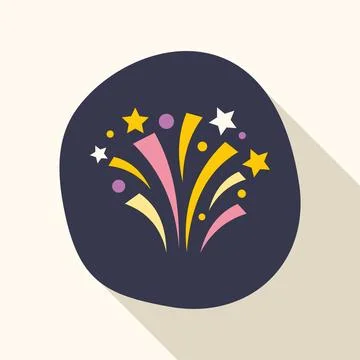 Fireworks bursting flat icon with long shadow Stock Illustration