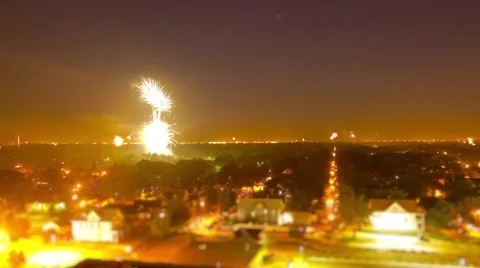 Fireworks Bursting Over Night Time City Video stock 48366389