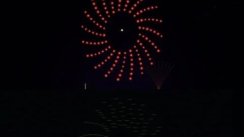 Fireworks Bursting Over Water Reflection Motion Graphic Loop Stock Footage 344946583