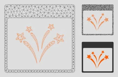 Fireworks Calendar Page Vector Mesh Network Model and Triangle Mosaic Icon Stock Illustration