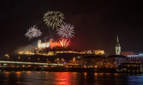 Fireworks on the castle Stock Photos