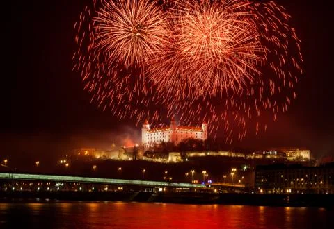 Fireworks on the castle Foto stock