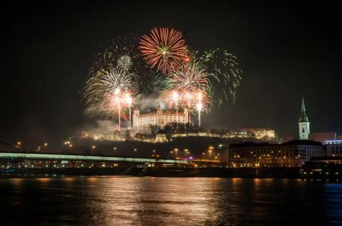 Fireworks on the castle Stock Photos
