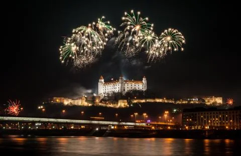 Fireworks on the castle Stock Photos