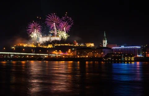 Fireworks on the castle Foto stock