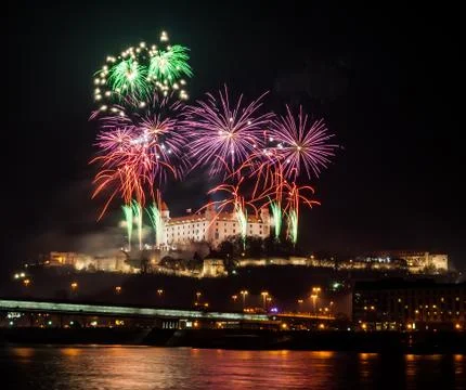 Fireworks on the castle Stock Photos