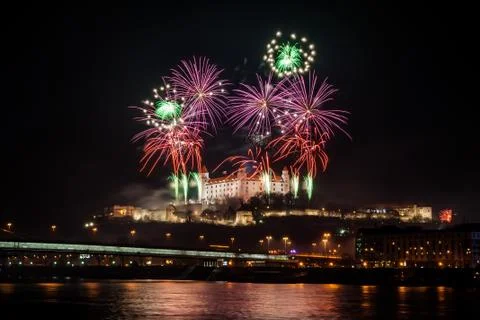 Fireworks on the castle Stock Photos