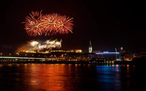 Fireworks on the castle Stock Photos