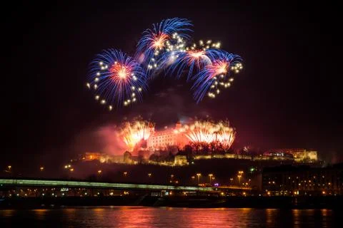 Fireworks on the castle Stock Photos