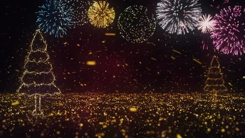 Fireworks With a Christmas Tree Stock Footage 234776952