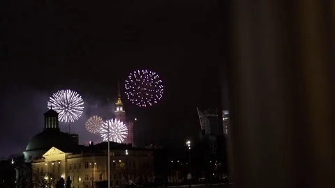 Fireworks in the city Stock Footage 72256553