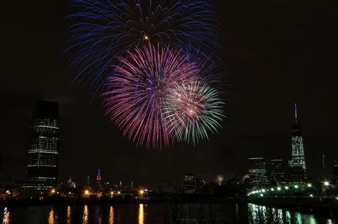 Fireworks in the city Stock Photos