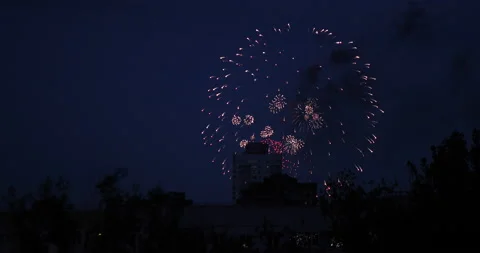Fireworks in the city sky. Stock Footage 139637993
