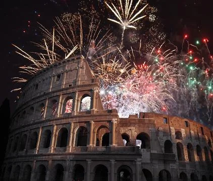 Fireworks at the Coliseum. Stock Photos