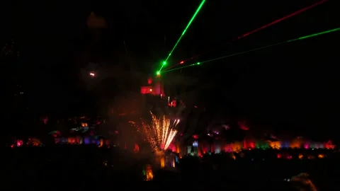 Fireworks, colored lights. Stockbeeldmateriaal 136668414