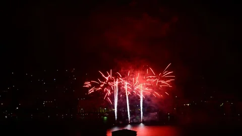 Fireworks competition of Year 2017 on the lake Orta. Stock Footage 90789331