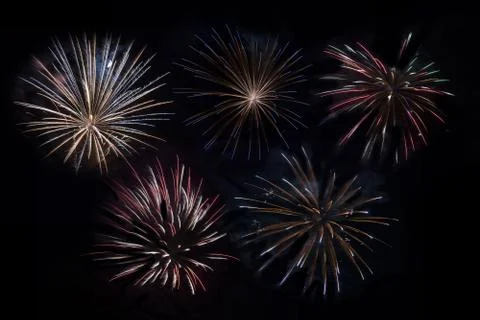 Fireworks compilation on solid black background Stock Photos
