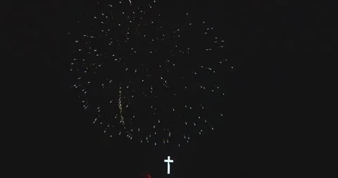 Fireworks, cross, night Stock Footage 304370123
