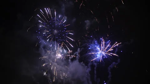 Fireworks in the Dark Night Sky Stock Footage 184987803