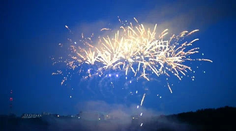Fireworks on the Deep Blue Background Stock Footage 51450760