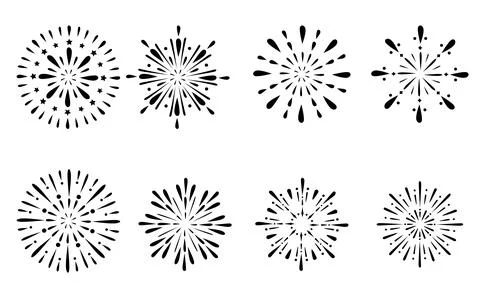 Fireworks design set, fire cracker blast vector Stock Illustration