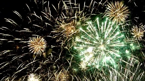 Fireworks display celebration, Colorful Firework 4K with sound audio Stock Footage