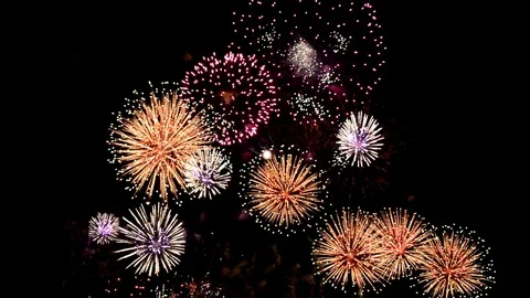 Fireworks display celebration, Colorful Firework HD with sound audio Stock Footage 80859983