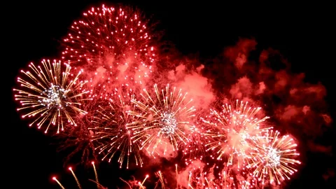 Fireworks display celebration with sound audio, Colorful Firework 4K Stock Footage
