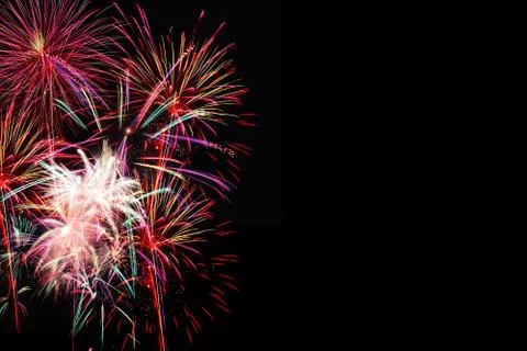 Fireworks display on dark sky background Foto stock