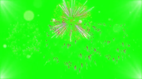 Fireworks display exploding against vibrant green night sky with copy space Stock Footage 345863952