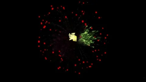 Fireworks display exploding with vibrant colors in nighttime sky for event Stockbeeldmateriaal 345864873
