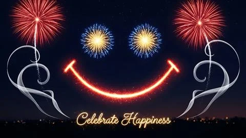 Fireworks display forming a smiling face Illustrazione stock