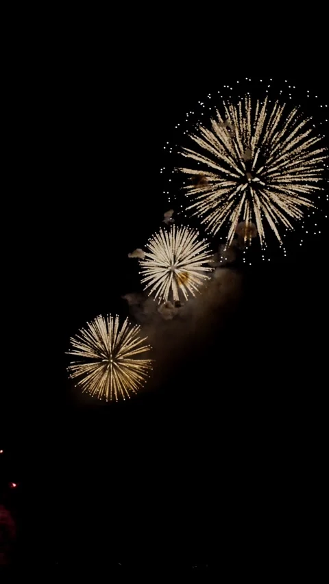 Fireworks display at night with bright colors in a festival setting Stock Footage 344001935