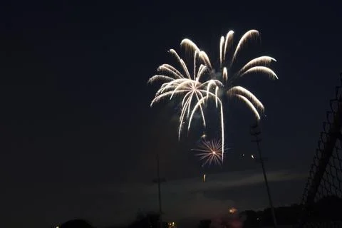 Fireworks Display at Night with Bright Explosions Stock Photos