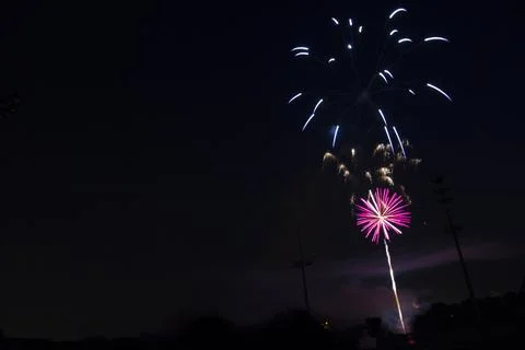 Fireworks Display at Night with Bright Explosions Stock Photos