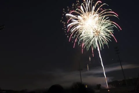 Fireworks Display at Night with Bright Explosions Stock Photos