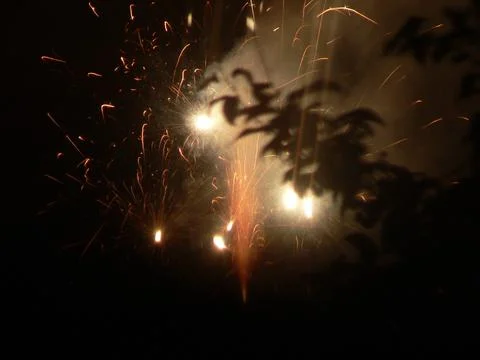 Fireworks Display at Night with Bright Explosions Stock Photos