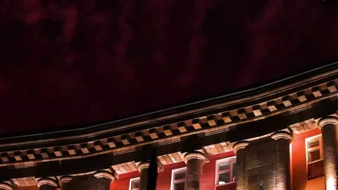 Fireworks Display In The Night Sky Over Building Roof In Yerevan, Armenia. Stock Footage 170825383