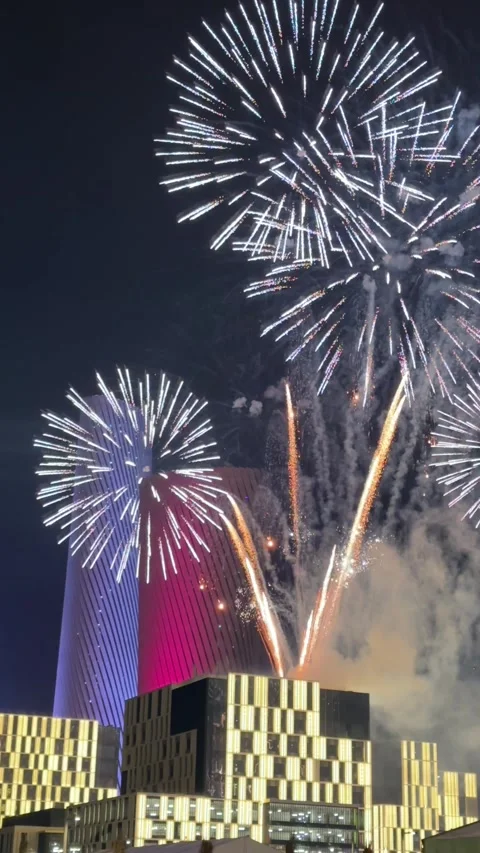 Fireworks display over Darb Al Wasil, Qatar. Stock Footage 325899389