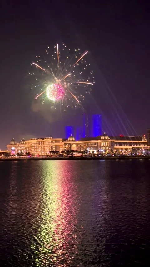 Fireworks display over Darb Al Wasil, Qatar. Stock Footage 325902639
