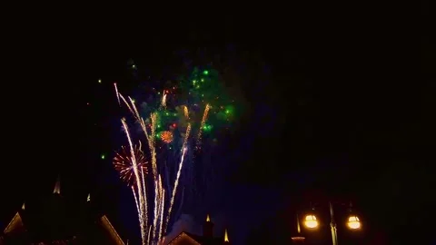 Fireworks Display Over Homes During Evening Celebration Event Stock Footage 325616898