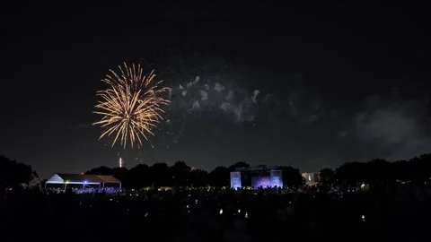 Fireworks display over large crowd at outdoor night event Stock-Footage 340941527