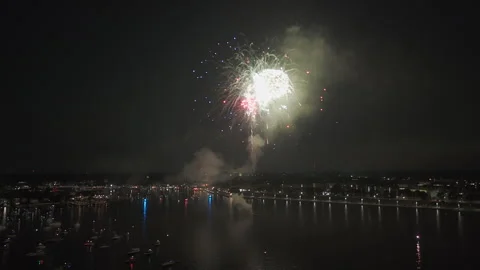 Fireworks Display Over Ocean City, Maryland, USA - Wide Shot Video stock 333962016