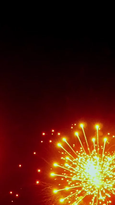 A fireworks display with a red firework in the center Stock Footage 295310873