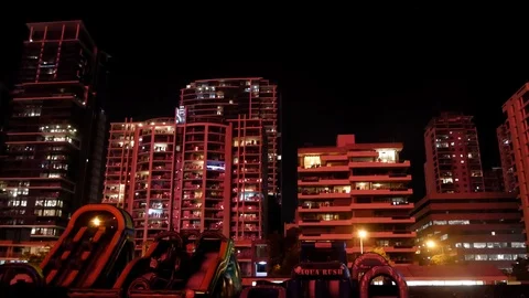 Fireworks display reflection on city high rise apartment buildings Stock Footage 101845574