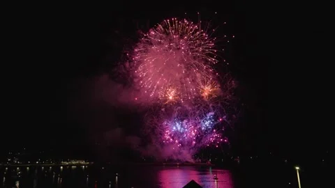 Fireworks Display in slow motion, British Firework Championships, Plymouth, UK Stock Footage 282145360