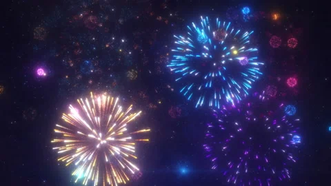 Fireworks Display on a Starry Night Sky Background. Colorful Fireworks Show. Stock Footage 227501544