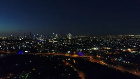 Fireworks display at sunset Stock Footage 84281660