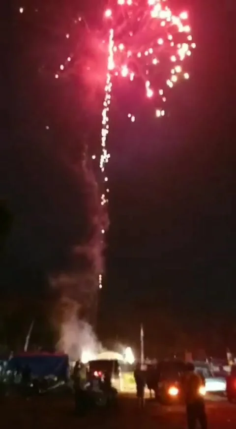 Fireworks display in the village Stock Footage 218582638