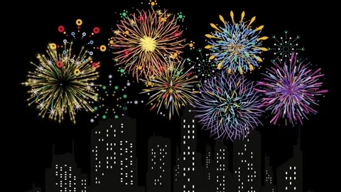 Fireworks displaying in dark evening sky and celebrating new year Stock Footage 296616083